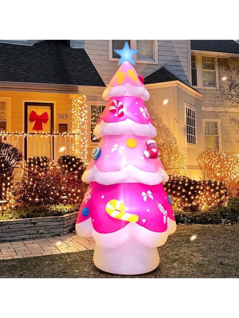 New 7FT Inflatable Pink Christmas Tree with LED Lights for Holiday Lawn Décor